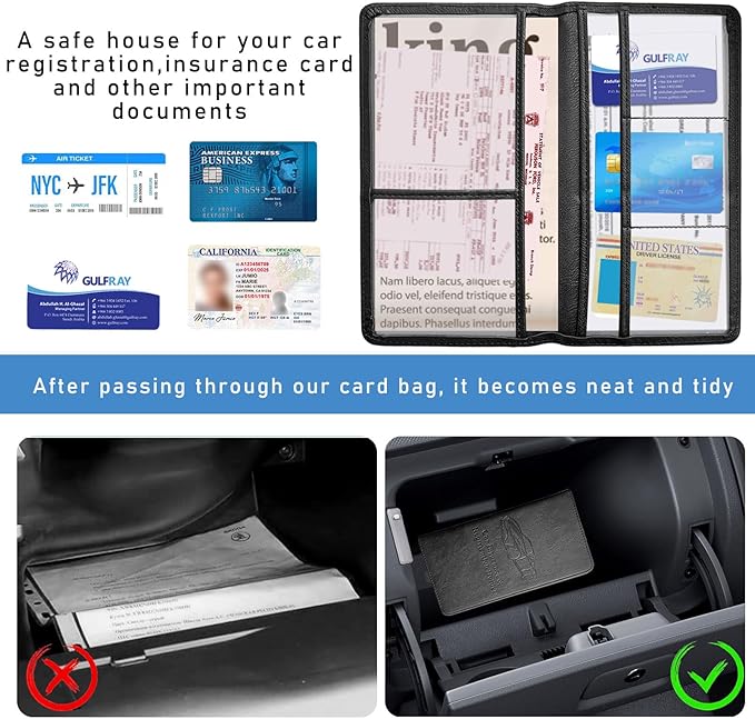 Ziciner Car Registration and Insurance Holder, Auto Card Document Glove Box Organizer with Magnetic Closure, Universal Vehicle Interior Accessories for Cars SUVs (Black-Large)