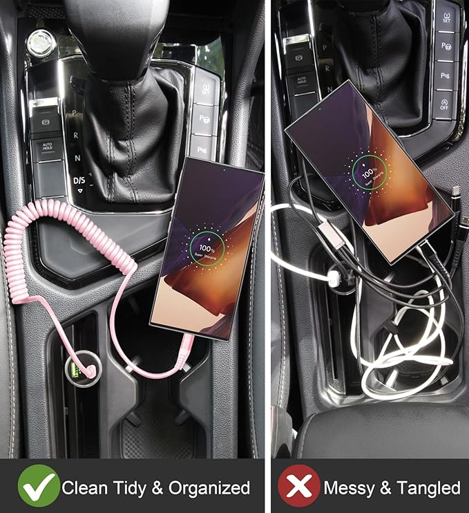USB C to C Cable 6FT, 2Pack Coiled USB C Fast Charging Cable for Car, CarPlay iPhone USB-C Cable/Android Auto USB C Cord, USB Type C Cable for iPhone 17/16/15/Pro Max/Samsung Galaxy S23 and More-Pink