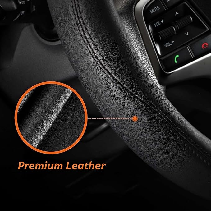 Non-Slip Leather Tri-Color Mountain Steering Wheel Cover Compatible with Toyota Tacoma TRD 4Runner Tundra Highlander Accessories Fit for 14.5-15inch Steering Wheel (Roy)