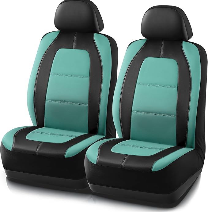 Road Comforts Car Seat Cover, Leather Car Seat Covers, Front Low Back Sport Seat Covers, Airbag Compatible, Universal Fits for Most Cars (Mint)