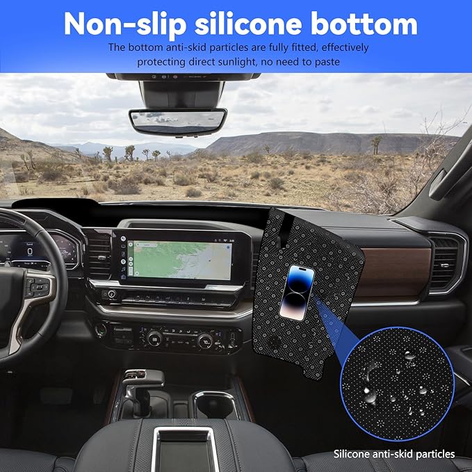 Dashboard Cover for 2022-2025 Chevy Silverado/GMC Sierra 1500 2500HD 3500HD, Non-Slip Dashboard Protector & Sunshield, UV-Blocking, Anti-Glare, Fade-Resistant