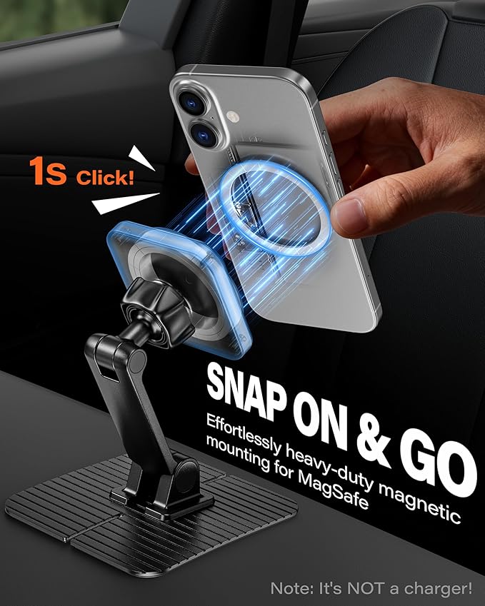 APPS2Car Magnetic Phone Holder for Car, 360° Adjustable Car Cell Phone Holder Mount with Large Adhesive Base, Fits Flat & Curved Dashboards, Compatible with Magsafe iPhone, Samsung, Smartphones