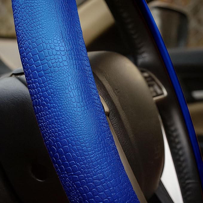 FH Group Universal Fit Silicone Snake Pattern with Massaging Grip Dark Steering Wheel Cover fits most Cars, SUVs, Trucks, and Vans Dark Blue