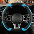 Binsheo Microfiber Leather D Shaped Steering Wheel Cover, Breathable, Anti Slip, Universal 15 inch, Black with Blue