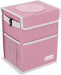 K KNODEL Waterproof Car Trash Can with Lid, Leak-Proof Garbage Bag, Hanging Bin for Women (Pink, Medium)