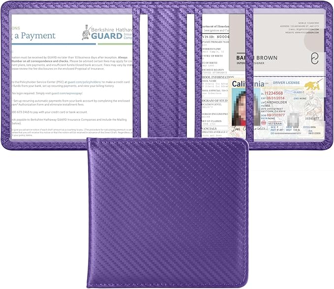 Tavonis Car Registration and Insurance Card Holder，Small Glove Box Organizer for Men and Women，Car and Truck Driver License, Documents, Card Storage Accessories，Purple