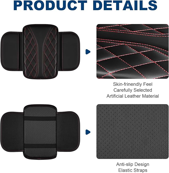Car Center Console Cover Fit for Volkswagen Atlas Waterproof Console Cover with 2 Storage Bags Leather Armrest Cover Scratch & Wear Resistant(Black)