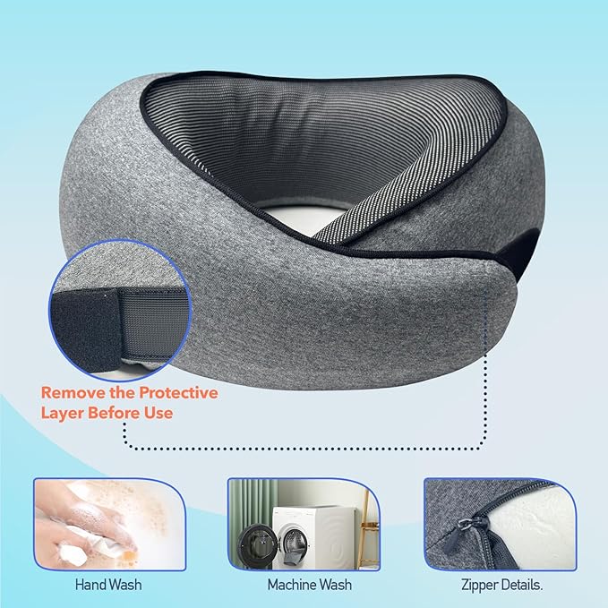 HWGIZP Travel Pillow | High-Density Memory Foam Pillow with 360° Surround Support. Ergonomically Designed. Ideal for Airplane Travel and Home Use.