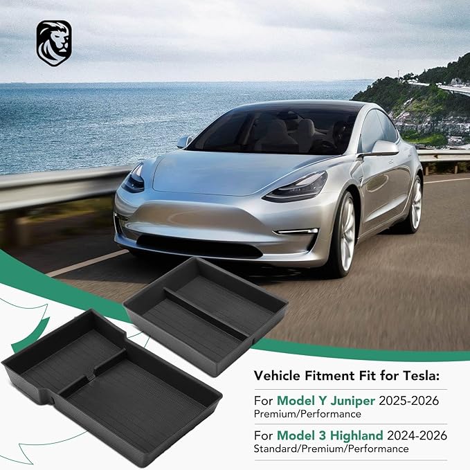 YHTAUTO Center Console Organizer Compatible with Tesla Model Y Juniper 2025 2026(Premium & Performance),Tesla Model 3 Highland 2024 2025 2026, TPE Hidden Storage Box, Car Storage Organizer Accessories