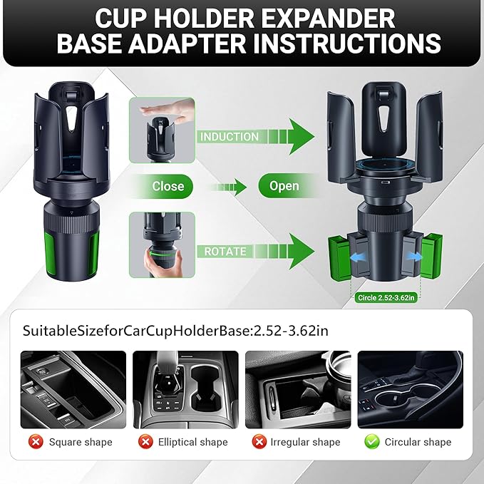 Intelligent Car Cup Holder Expander, Automatic Adjustable, Fits 2.76-4.82in for Coffee Mugs & Large Water Bottles & Travel Tumbler，Auto Cup Holder with Adjustable Insert Accessories
