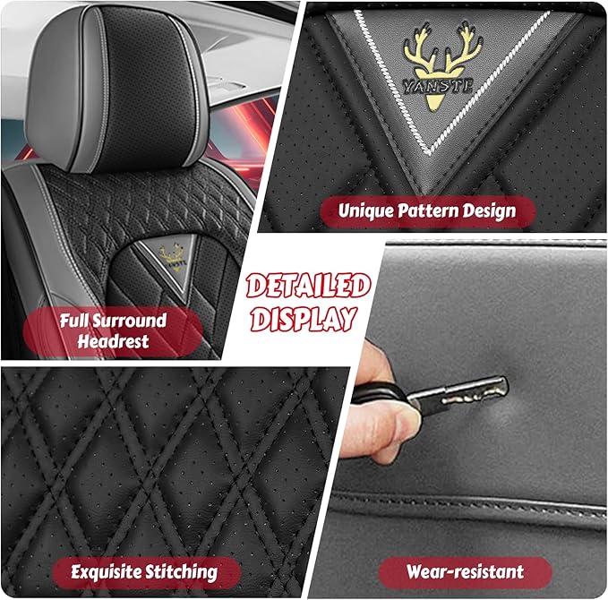 LPDK Fit for Kia Sportage Car Seat Covers Front Set 2pcs with Waterproof Leather,Lumbar Muscle Pain Healing Function,Airbag Compatible Automotive Breathable Seat Protectors(Ash Black)