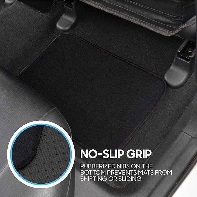 BDK Premium Black Carpet Floor Mats for Cars - Universal Fit Interior 4-Piece Car Mats Full Set with Vinyl Heel Pad Protector - Cute Car Accessories Interior Floor Covers for SUVs & Trucks