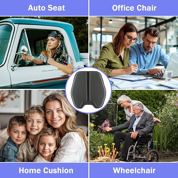 Soft Thin Gel Seat Cushion for Car Seat, Office Chair, Wheelchair, Stadium - Non-Slip Car Seat Cushions with 1 Inch Gel - Sciatica & Tailbone Pain Relief (Dark Gray)