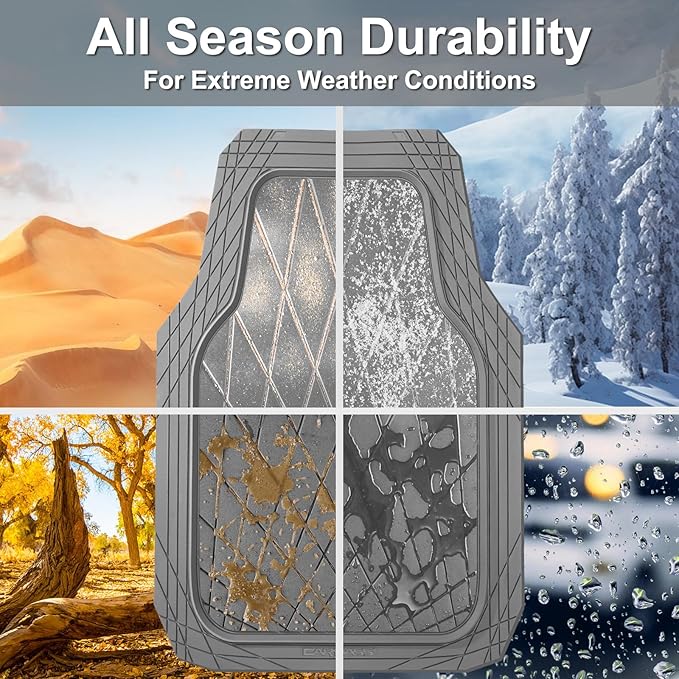 CAR PASS Heavy Duty Rubber Car Floor Mats, Deep Dish All Weather Car Mats Full Set, 3 Piece Waterproof Premium Anti-Slip Floor Mats Rugs Universal Trim to Fit for 95% Sedan SUV Van Truck, All Gray