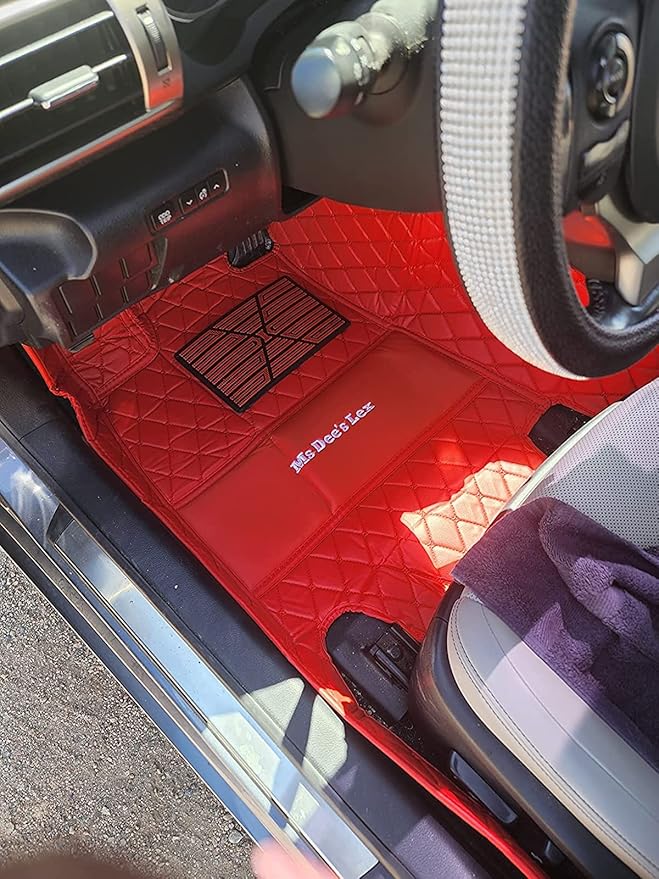Custom Car Floor Mats Fit 96% Car Model Luxury Leather Waterproof Anti-Skid Full Coverage Liner Front Rear Mat/Set (Black Pink Stripe)