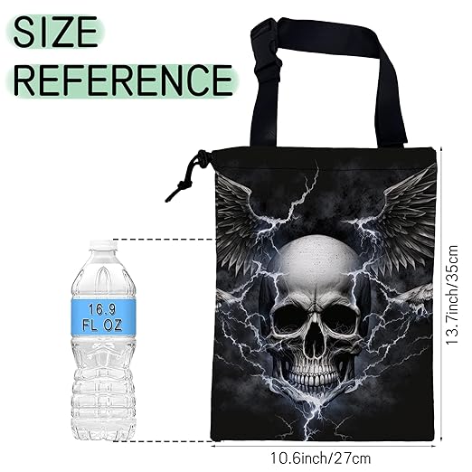 NHNXHWIA Skull Lightning Car Garbage Bag,Waterproof Small Car Trash Bag Hanging Back of Seat,Drawstring Hanging Car Trash Bag with Adjustable Buckle for Car Accessories