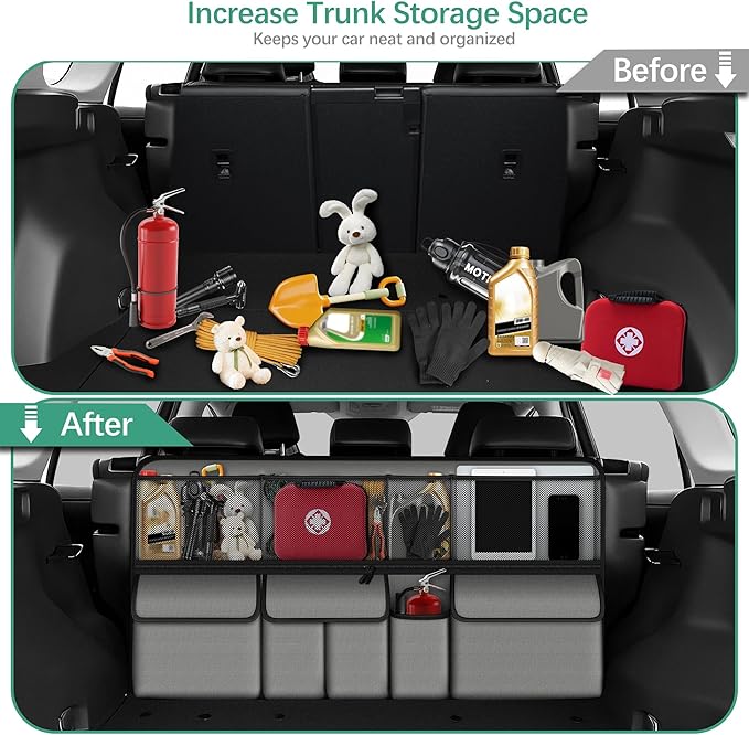 NUWQICD Hanging Car Trunk Organizer Fit For Rogue Foldable Large Capacity 41.3x20 inch Backseat Trunk Organizers Storage, Car Accessories Interior, with Multi Pockets Grey