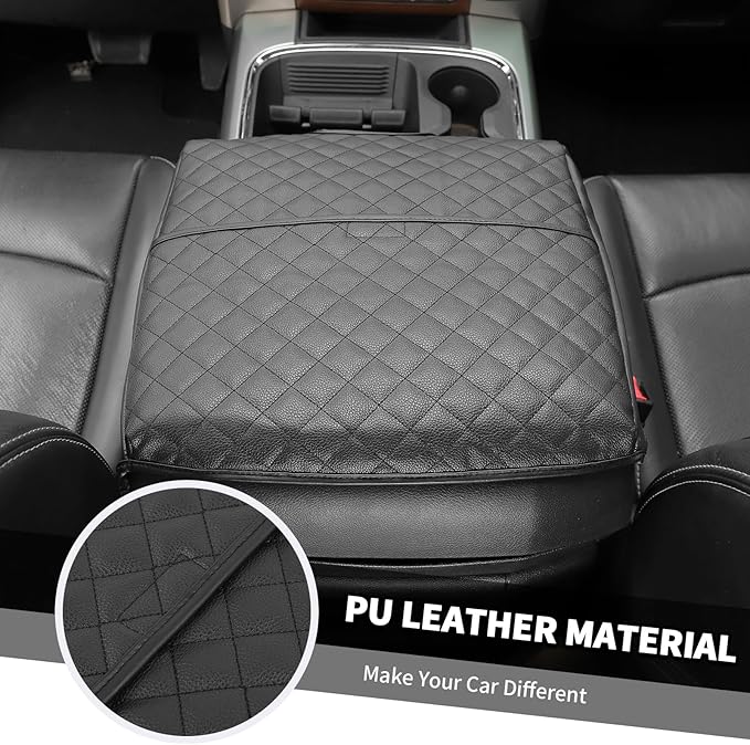 Jimen for Ram Armrest Cover, Car Center Console Cushion Pad Compatible with Dodge Ram 1500/2500/3500 2010-2017 (Black)