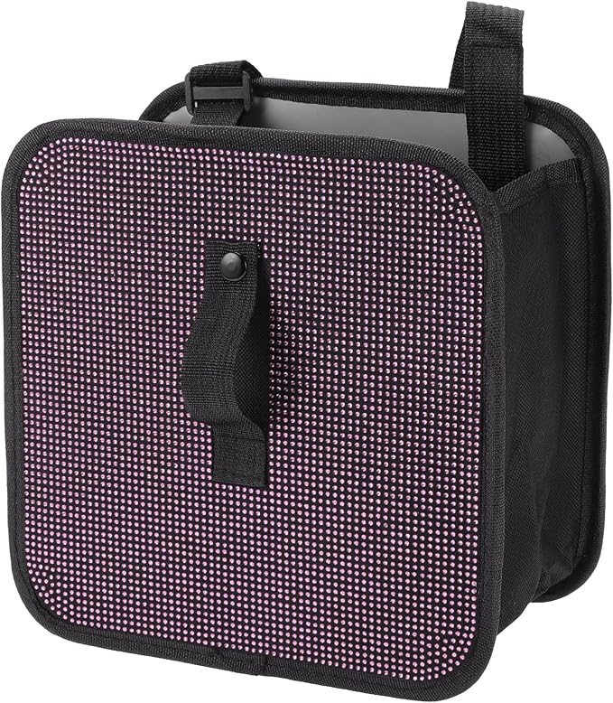 1 Pcs Universal Car Trash Can Hanging 9.1" Length 5.5" Width 9.1" Height Trash Bin Pink Black Fabric Rhinestone