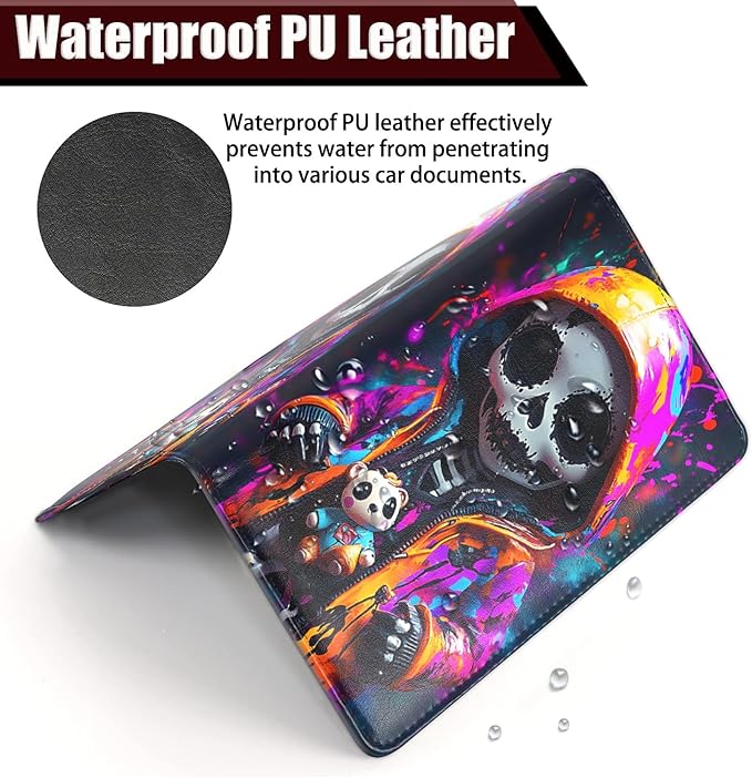 Car Registration Holder, PU Leather Vehicle Glove Box Organizer for Driver License, Document, Car Insurance Holder with Magnetic Shut, Auto Paperwork Wallet Case Accessories, Color Skull Boy