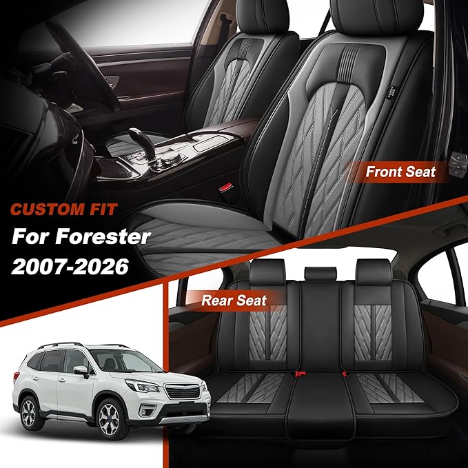 TTX LIGHTING Seat Covers Fit for Subaru Forester 2007-2026 Seat Covers Full Set Car Seat Covers Faux Leather Breathable Waterproof Car Seat Protector (5 Seats, Black&Grey)