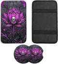 JANENFNA Car Armrest Cover Pads Universal Fashion Cute Auto Center Console Armrest Cover Pad with 2PCS Car Coasters Soft Waterproof Car Armrest Seat Protector for Women,Pink Flower Skull