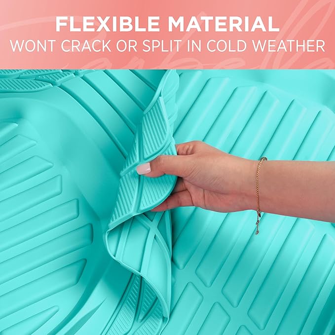 CARBELLA Heavy Duty Rubber 4-Piece Teal Car Floor Mats - Universal Trimmable All-Weather Car Accessories - Girl Car Accessories for Women & Cute Car Mats for Women for Girly Car Decor, Truck, & SUV