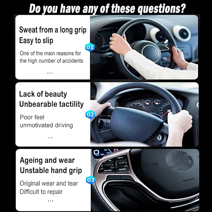 LevChall Carbon Fiber Steering Wheel Cover, 3-Piece Set Anti-Skid Comfortable Grip Segmented Butterfly Design, Easy Snap-On Installation Universal Fit 99% Cars, Black