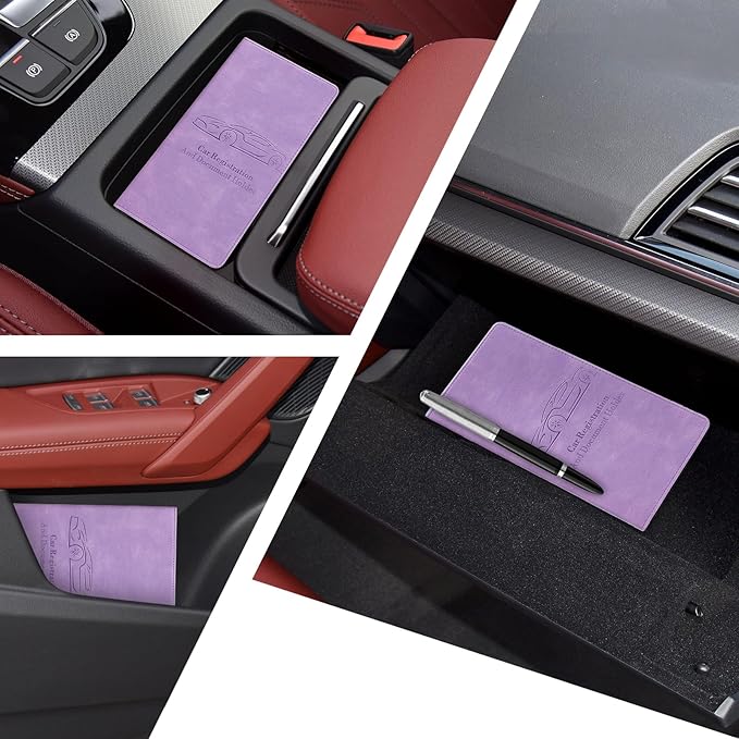 Peisicne Car Registration and Insurance Card Holder for Women Men, Purple Glove Box Paperwork Organizer with Magnetic Buckle for Easy Access and Protect Documents and Various Cards in Vehicle