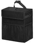 HORJONES Corduroy Car Trash Can with Lid and Mesh Pockets - Leakproof Organizer,Multipurpose Waterproof Garbage Can/Trash Bin for Car(Black-3 Gallons)