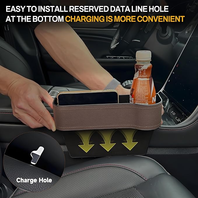 AIUSLN 2026 Upgraded 2 PC (L+R) Premium PU Leather Car Seat Gap Filler Organizer with Cup Holder & Storage Slot/Bag– Fits Front Seat, Holds Phone, Glasses, Keys,Car/SUV/Truck Christmas Gifts