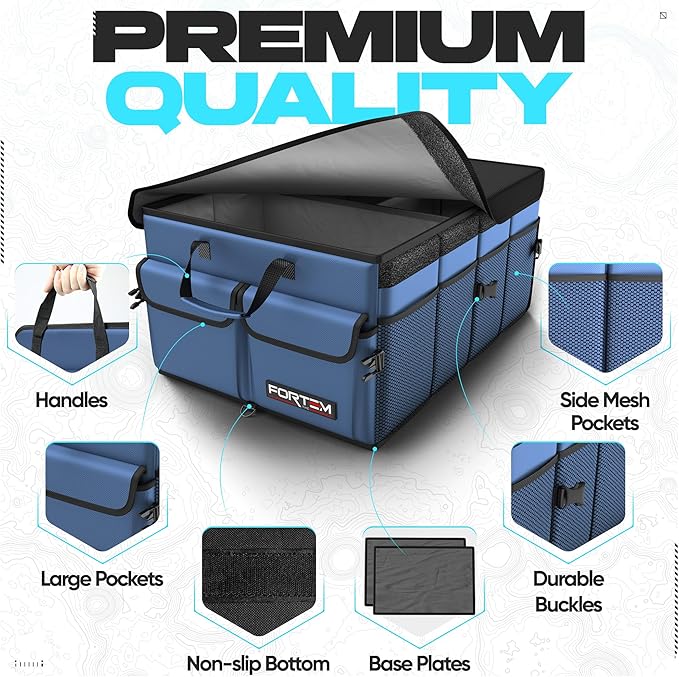 FORTEM Trunk Organizer For SUV Car Trunk Organizer, Foldable Storage, Car Accessories for Women Men, Collapsible Bag, Perfect Christmas Gifts, 600D Oxford, Non Slip Bottom, Straps, Soft Cover (50L)