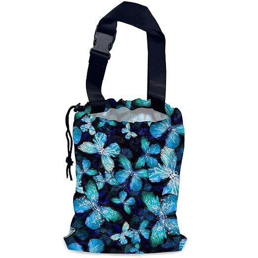 NHNXHWIA Blue Butterfly Car Trash Bag,Hanging Drawstring Car Garbage Bag,Waterproof Canvas Car Back Seat Organizer with Adjustable Buckle,for Vehicles,SUVs,Camping,Road Trips