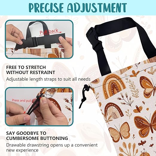 KXWQTRDD Car Garbage Bag Brown Butterflies and Leaves Drawstring Car Trash Bag Hanging for Back Seat with Adjustable Buckle Canvas Vehicle Trash Can Easy-to-Install