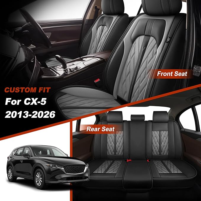 TTX LIGHTING Seat Covers Fit for Mazda CX5/CX-5 2013-2026 Seat Covers Full Set Leather Breathable Car Seat Protector (5 Seats, Black&Grey)