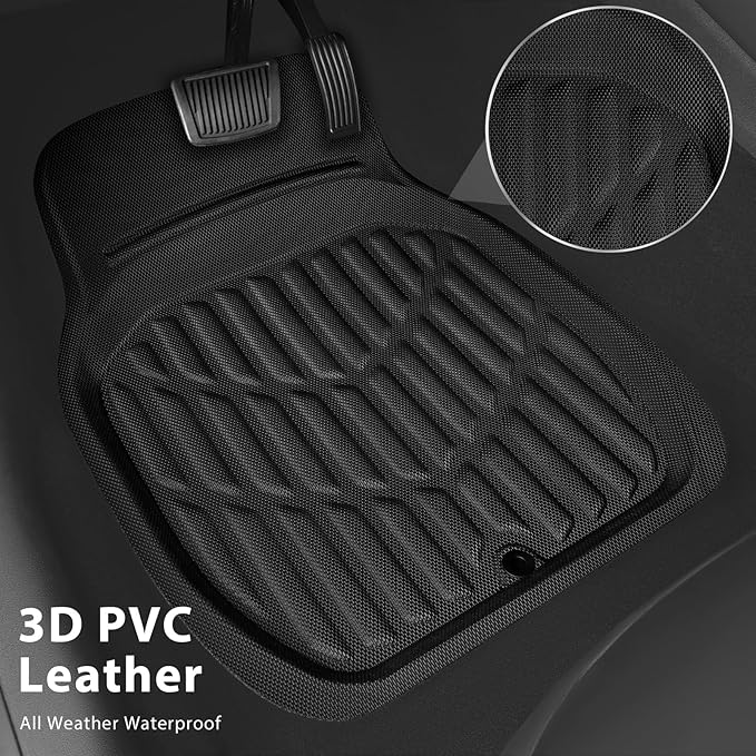 CAR PASS PVC Deep Dish Car Mats Full Set, Waterproof All Weather Luxury Faux Leather Car Floor Mats 4 Piece, Anti-Slip Universal Fit for Sedans Suvs Vans MiniTrucks,Durable & Easy Clean, All Black
