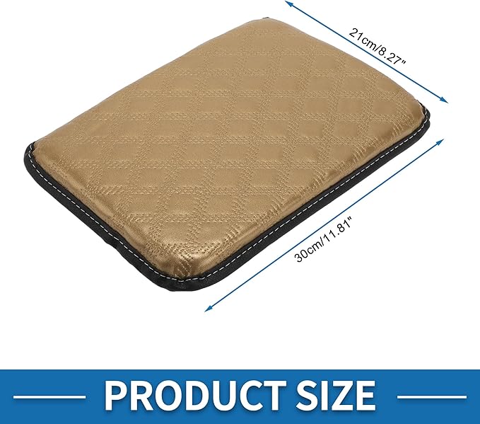 Car Armrest Cushion Pad Non-slip 11.81"x8.27" PU,Breathable Cotton and Linen Beige Center Console Lid