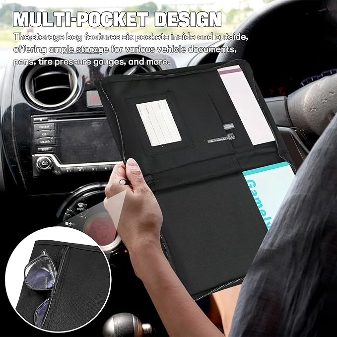 Hovom Car Glove Box Compartment Organizer, Car Registration and Insurance Holder, Owners Manual Case & Document Holder for Cars, Multi-Pocket Vehicle Paperwork Storage Pouch, Glove Box Storage Bag