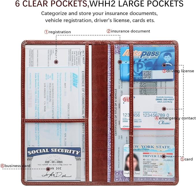 Peisicne Car Registration and Insurance Card Holder for Women Men, Dark Brown Glove Box Paperwork Organizer with Magnetic Buckle for Easy Access and Protect Documents and Various Cards in Vehicle