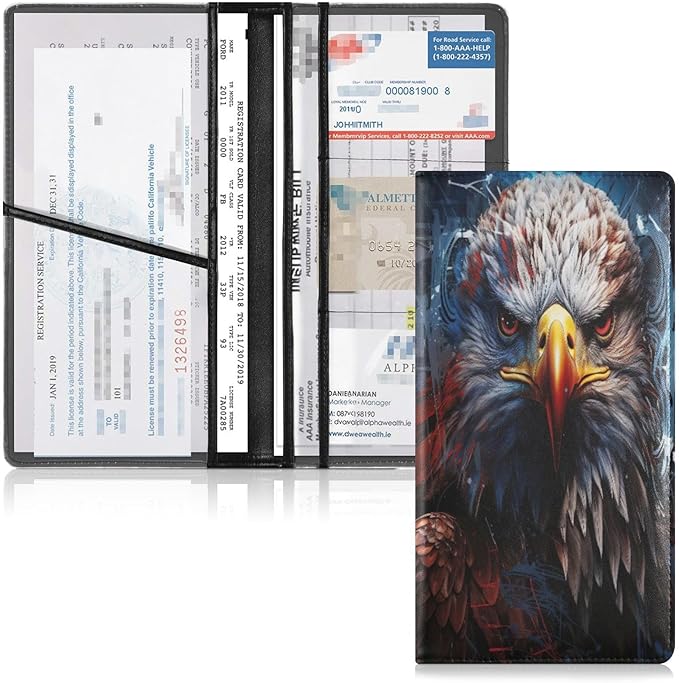 Eagle American Flag Memorial 4th Of July Independence Day Car Registration and Insurance Holder Vehicle Glove Box Organizer Car Accessories Wallet Case for Women Men 202a4885