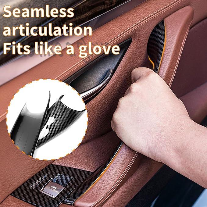 BJchiwu 7PCS Carbon Fiber No-Remove Interior Door Pull Handle Sticky Cover for BMW 5 Series F10/F11 (2010-2016) 520, 523, 525, 528, 530, 535 Driver Passenger Side Window Switch Armrest Panel