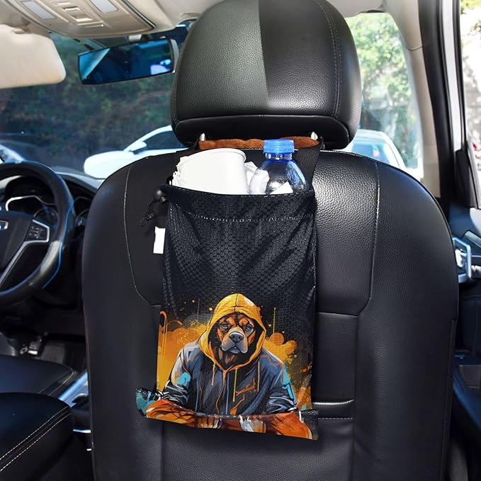ALAZA Hanging Car Trash Bags Garbage Bag Trash Can for Back Seat Small Dog Basketball Washable Storage Bag Retractable 2 Pack