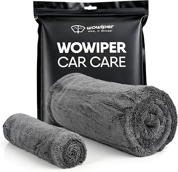 WOWIPER 24"x36" 15.7"x15.7" Twisted-Loop Car Drying Towel Set, 1300GSM,Lint Free,Reusable,Streak Free, - Car Accessories,Bath Towels,Microfiber Cleaning Cloth for Car, Truck, SUV