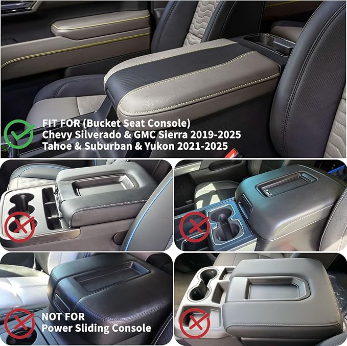 Xaido Center Console Armrest Cover for Chevy Silverado/GMC Sierra 2019-2026 & Tahoe/Suburban/Yukon 2021-2026, Bucket Seat Console Arm Rest Cushion Protective