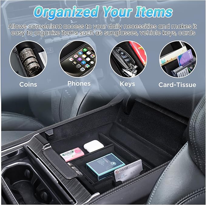 Sinminou Center Console Organizer Compatible with 2022-2025 Jeep Wagoneer/L, 2022-2025 Jeep Grand Wagoneer/L Accessories, Flocking Armrest Storage Box with Coin Compartment