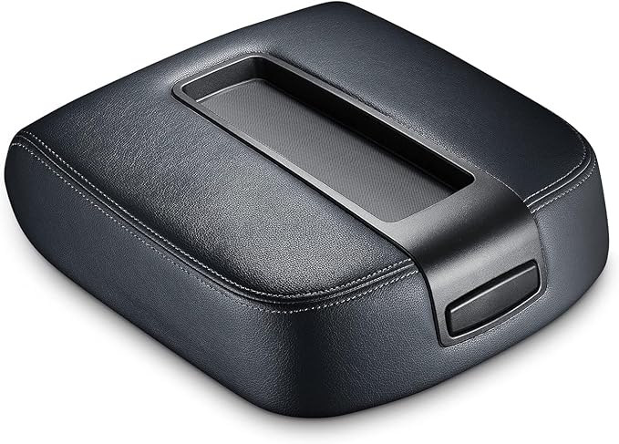 AOMSAZTO Console Covers for 2007-2014 Chevy Silverado/Tahoe/Suburban/Avalanche | GMC Sierra/Yukon/Yukon XL Armrest Covers Leather Black with Black Stiches