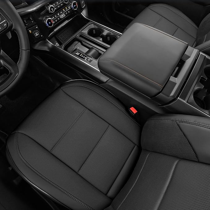 EQUIDEVDY 2Pcs Truck Seat Cover Bottom Fit for Chevy Silverado, Ford F150 F250 F350, GMC Sierra, Ram 1500 2500 3500, Dodge,Tundra, Premium Faux Leather Trucks Pickup Front Driver Seat Covers(Black)