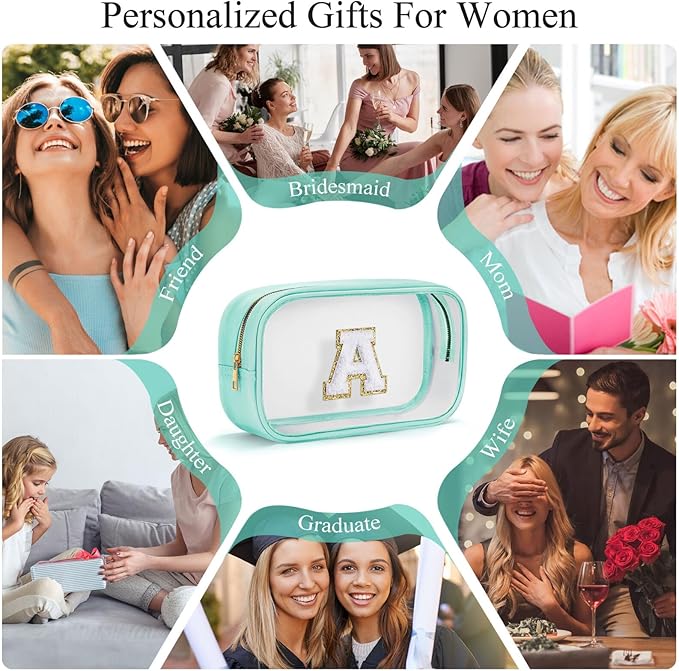 YOOLIFE Initial Make Up Bag Travel Toiletry Bag, Clear Makeup Bags Preppy Cosmetic Bags Organizer Travel Essentials Gifts for Women Teen Girlfriend Teacher Mom Valentines Girl Gift Makeup Case Blue M