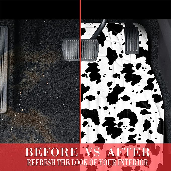 CASS Pass Leather Cow Print Car Floor Mats, 3D Waterproof All Weather, Universal Trim to Fit & Anti-Slip Burr Bottom, Safety & Light Easy Clean Install for SUV Truck Auto Sedan Van (Cow Print)