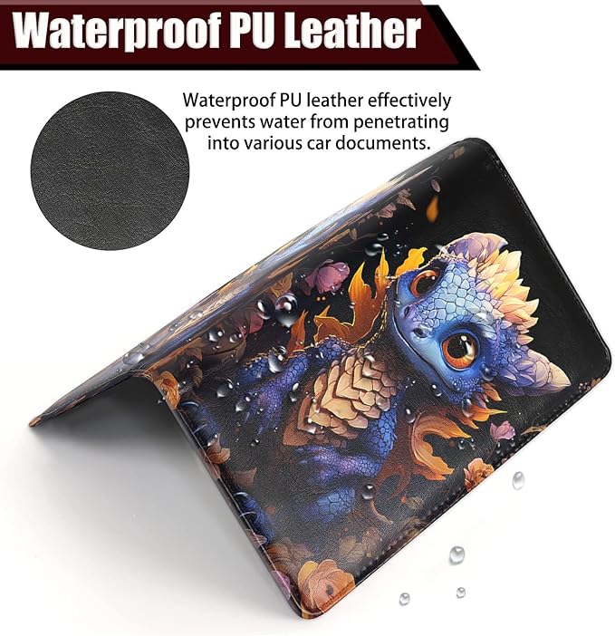 Yuxcfhjfe Car Registration and Insurance Holder, PU Leather Auto Document Holder for Men&Women, Vehicle Glove Box Compartment Organizer with Magnetic Shut for Driver's License, Baby Dragon Pattern